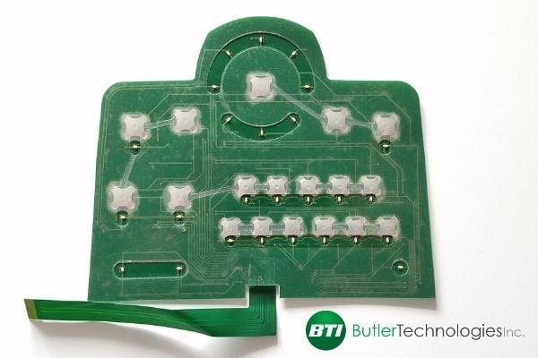 pcb with metal domes and conductive inks with tail