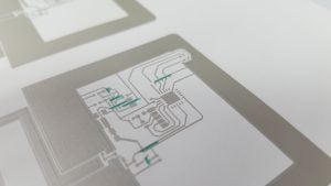 printed circuitry on white background