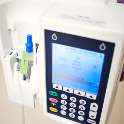 iv pump in a hospital, known as human machine interface, with interactive buttons