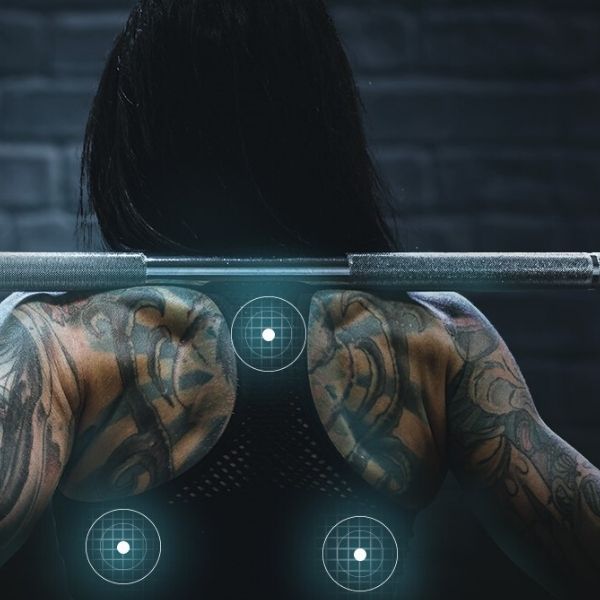 bio sensors squared on sports bra at gym
