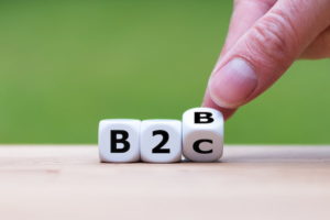 b2b and b2c marketing graphic of a dice changing