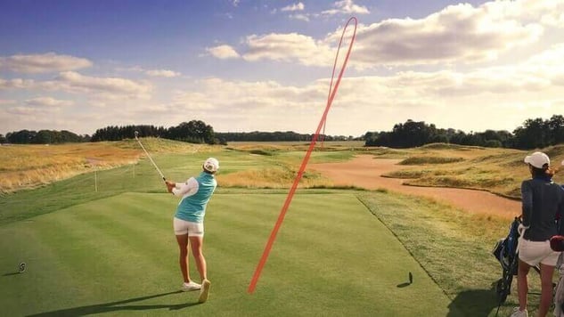 Women golfing with ball trajectory to help improve your golf game