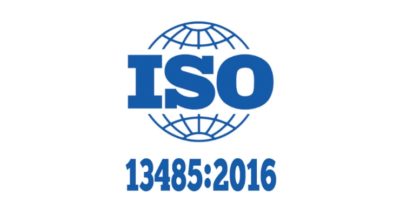 ISO 13485:2016 certification logo on a white background with blue text