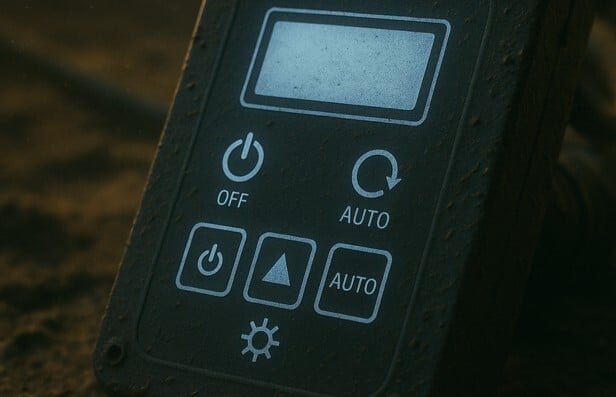 Dusty control panel with backlit buttons