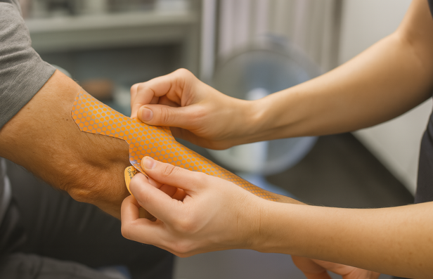 Applying a wearable biometric sensor patch to a forearm