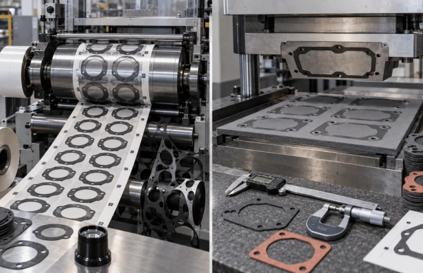 Rotary and flatbed die cutting processes for custom gaskets
