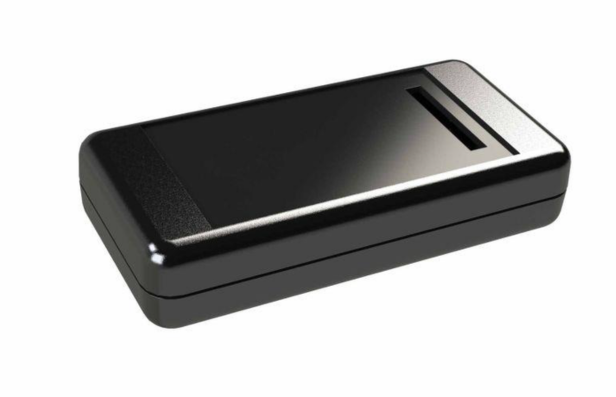 Flat plastic enclosure for UI adhesive mounting