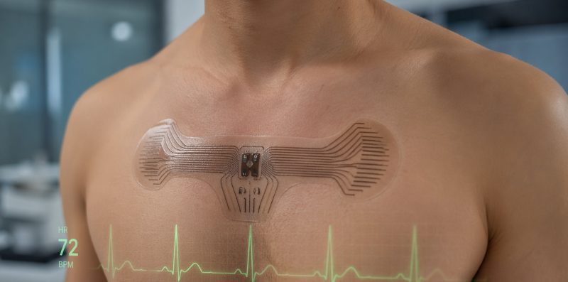 Printed ECG chest sensor patch for wireless heart monitoring