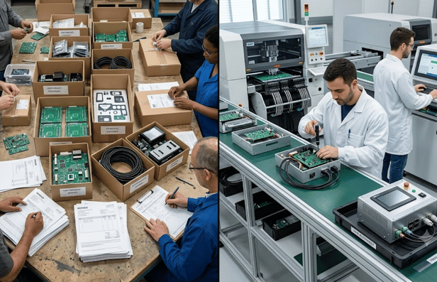 Fragmented manufacturing compared with an integrated value added assembly workflow.