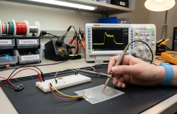 FSR sensor electrical signal testing setup
