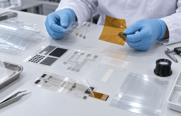 Engineer comparing printed electronics materials and substrates