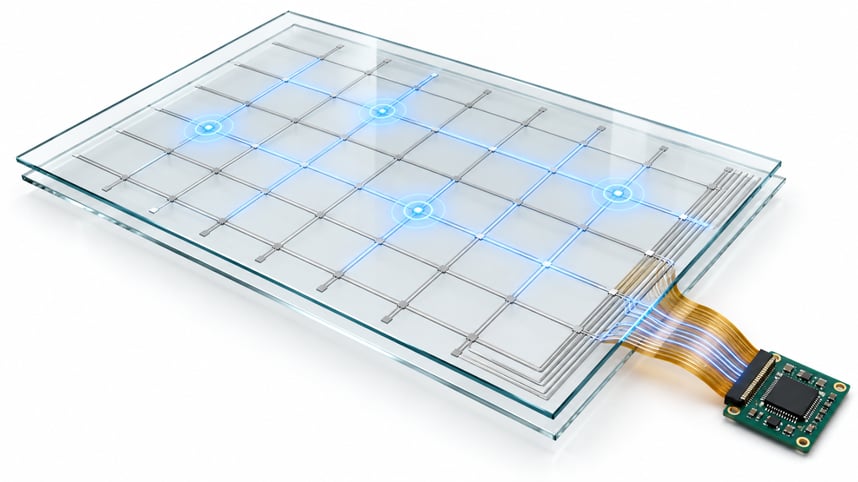 Mutual capacitance electrode grid with active sensing points