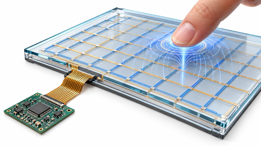Capacitive touch screen sensing principle with finger touch