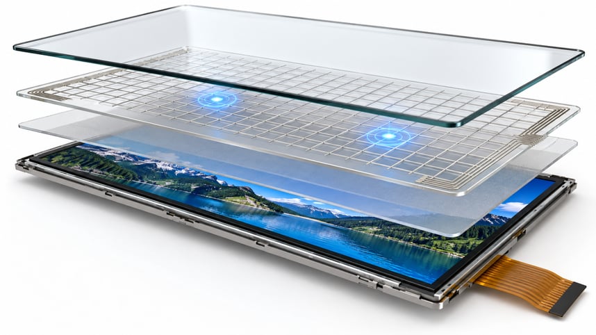 Exploded PCAP touch screen with multi-touch sensing points