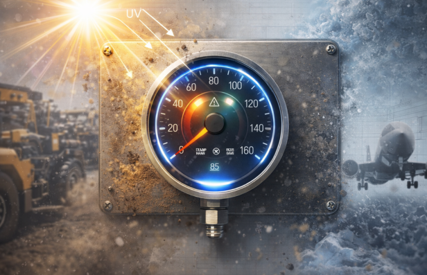 Rugged industrial dial and gauge built for harsh environments
